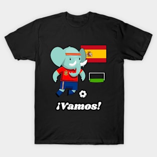 ⚽ Spain Football, Cute Elephant Scores a Goal, ¡Vamos! Team Spirit T-Shirt